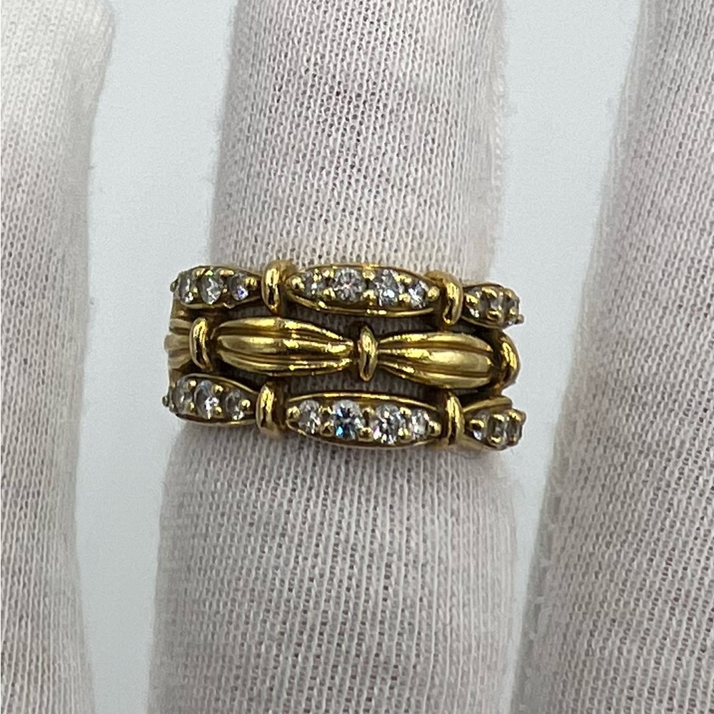 Tiffany & Co. 18K Gold and Diamond 3 Row Ribbon Style Band Ring. Size 6. 8 gtw - Picture 5 of 10